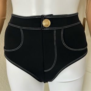 Oye Lavinia Black Stitched Gold Button Swim Bottom - size XS